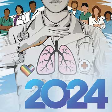 Illustration of a person in a lab coat holding lungs.